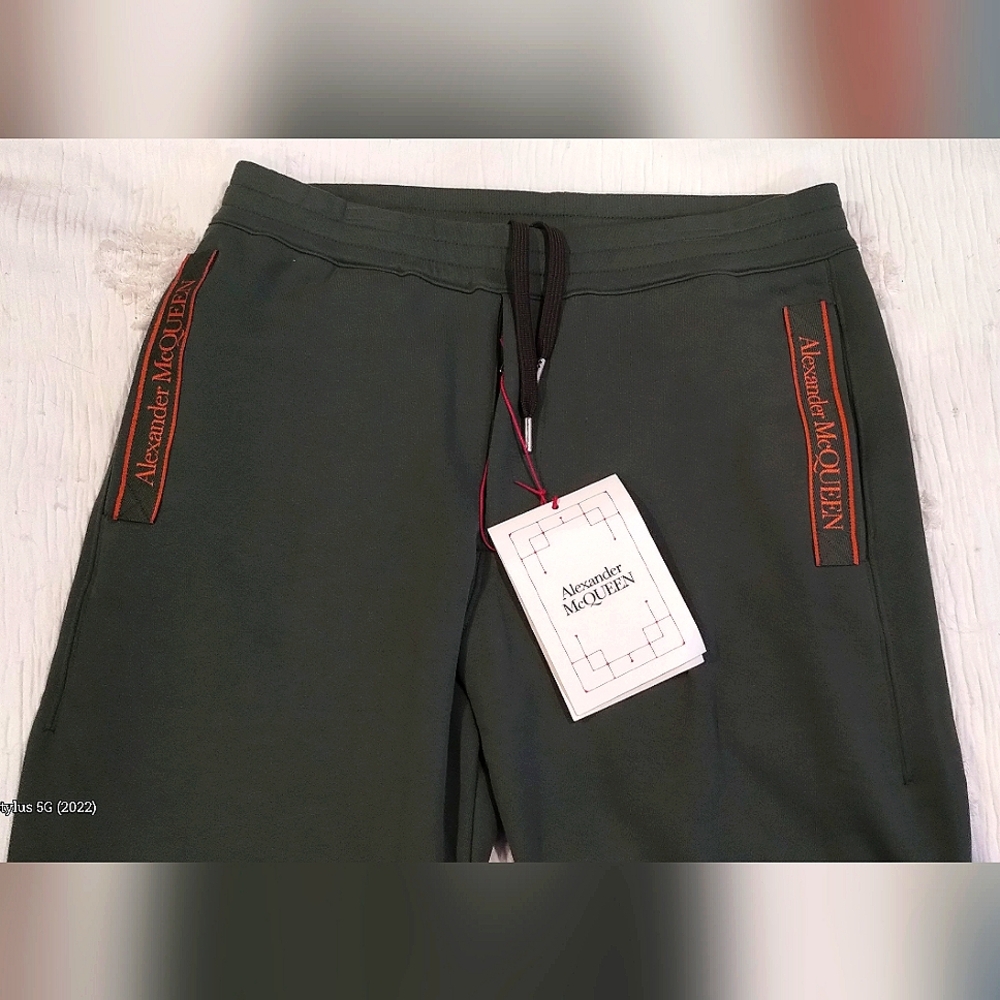🔥BNWT🔥 Alexander McQueen  Jacquard-trimmed French Cotton-Green Joggers Size(S)